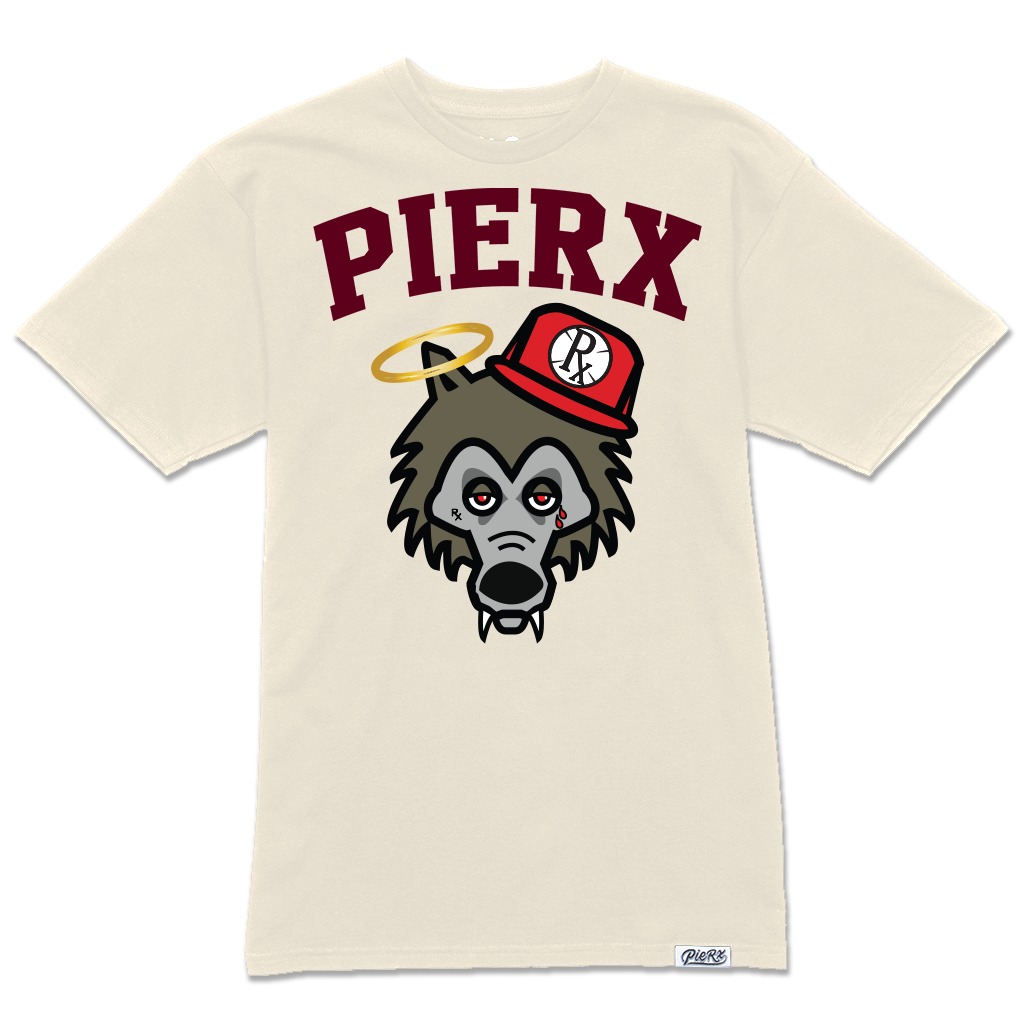 Rx Wolf x PieRx Block Tee - Natural/Burgundy