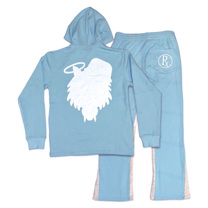 Rx Flare Sweat Suit - Light Aquamarine/White