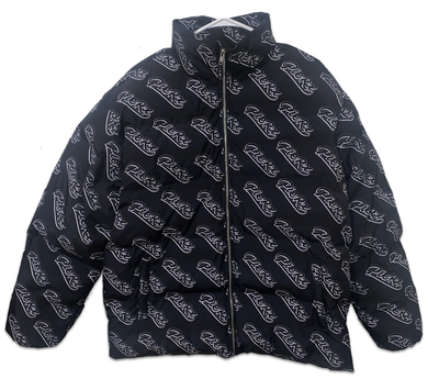 Whip Pattern Puff Coat - Black