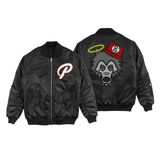 Bomber Jacket - Black Satin Wolf