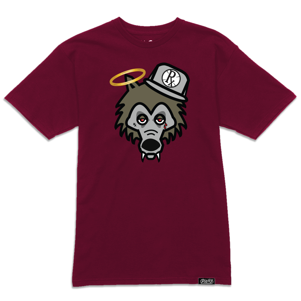 Rx Wolf (w Gray Hat) Tee - Burgundy