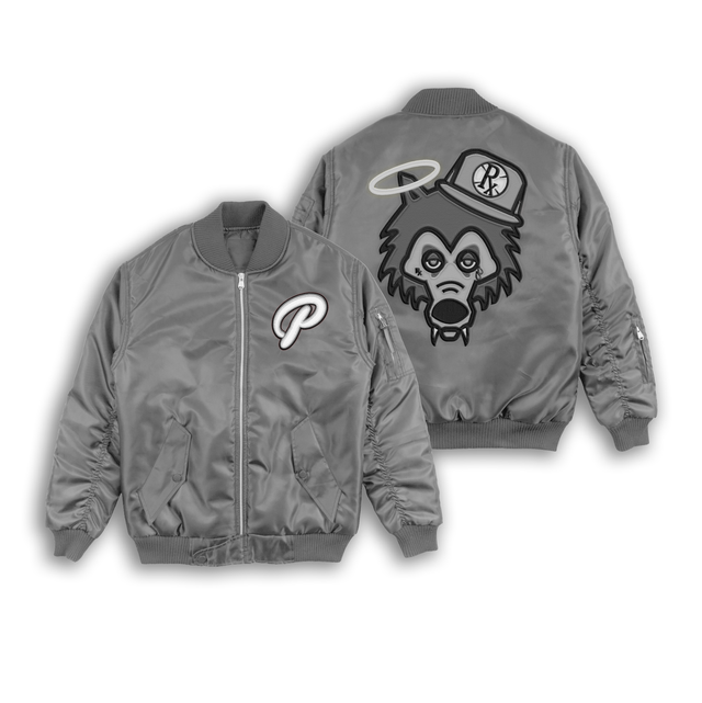 Bomber Jacket - Gray Satin Gray Wolf
