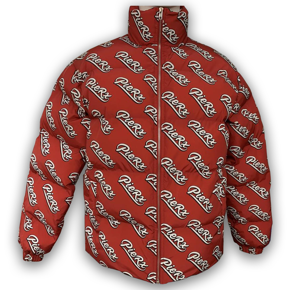 Whip Pattern Puff Coat - Red