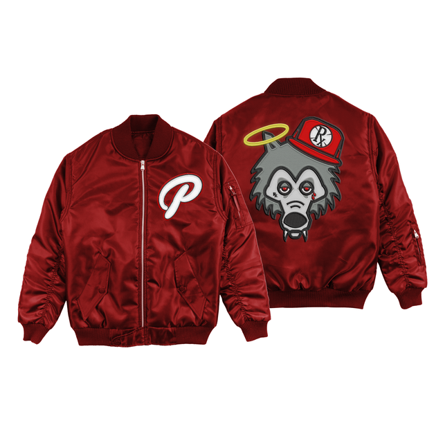 Bomber Jacket - Red Satin Wolf