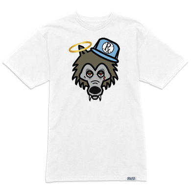 Rx Wolf w Light Blue Hat Tee - White