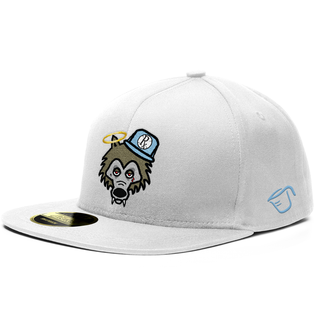 Snapback Hat - Rx Wolf w Light Blue Hat - White